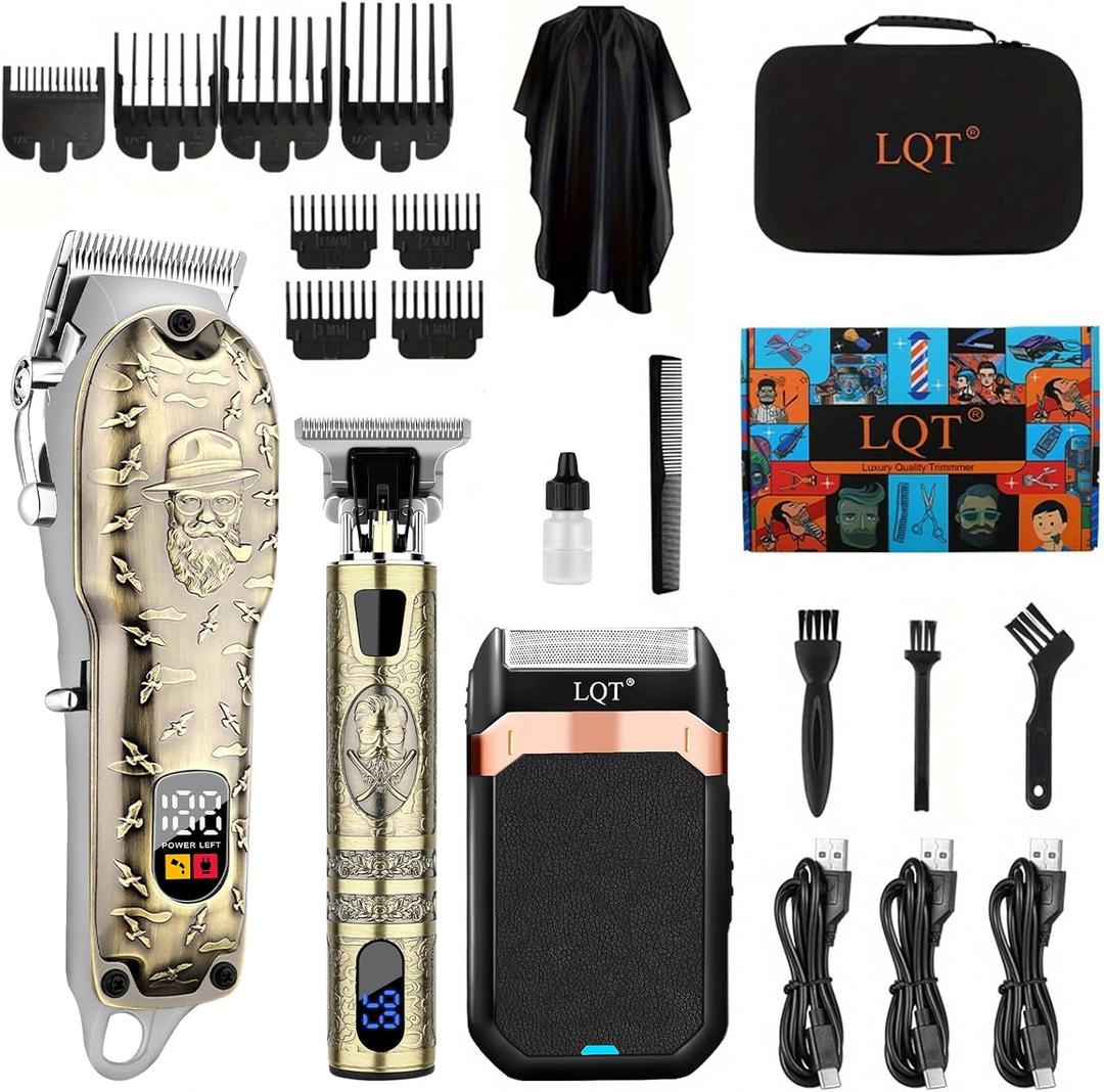 Hair Clippers Set for Men, Hair Clipper Trimmer with LED Display, Professional Cordless Hair Clipper Shaver Beard Trimmer, Hair Cutting Machine for Men, Holiday Gift for Him Father's Day Gift (Bronze)