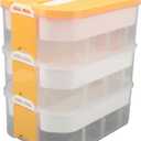 YLSZHYR 3 Layers Compartment Blocks Storage Bin with Lid Transparent Body Stackable Blocks Organizer Bin for Building Blocks Storage Bins Cubes Boxes with Lid Storage Baskets(Yellow)