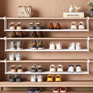 Under-Shelf Expandable Shoe Rack Organizer, White Metal, 40-70cm Width Adjustable, Cabinet Storage for Closet (1 Pcs)
