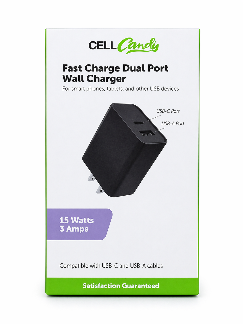 CELL CANDY Fast Charge Dual Port Wall-Charger 15Watts 3 Amps