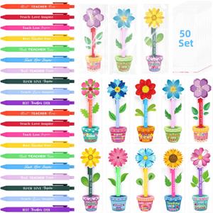 50 Sets Teacher Appreciation Gift Bulk -50 Inspirational Ballpoint Pens & 50 Flowerpot Shaped Motivational Cards - Classroom Appreciation Gifts, Teacher Supplies,Thanksgiving Christmas gifts