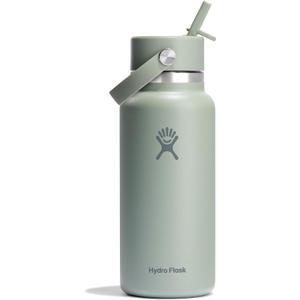 Hydro Flask Water Bottle - Insulated Stainless Steel - Wide Mouth Flex Straw Lid, Non Spill, Leakproof and Refillable in 32 Oz Tonal Agave