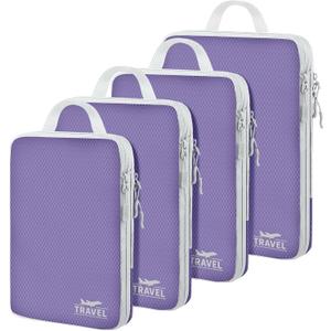 4 Set Compression Packing Cubes, Suitcase Organizer, Lightweight Travel Essentials, Compression Bags For Travel Accessories Luggage Storage Set (4 Pcs, Purple)