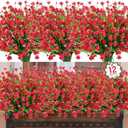 Ouddy Decor 12 Bundles Artificial Flowers for Outdoors UV Resistant Fake Plastic Plants Faux Greenery Stems for Spring Summer Indoor Garden Patio Window Box Kitchen Home Decor, Red