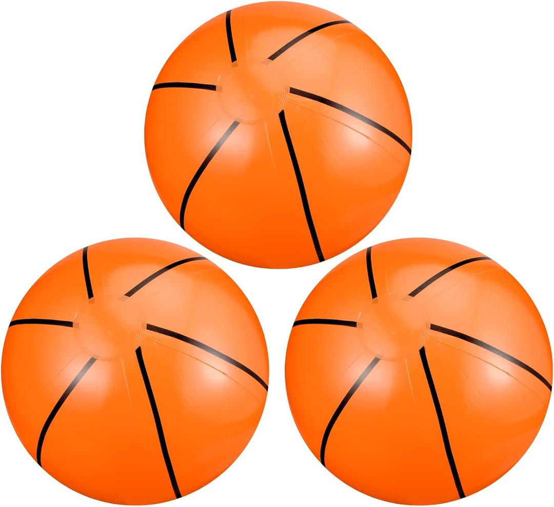 Kacctyen Inflatable Basketball 12 Inch 3 Pcs Beach Ball for Sports Themed Party Decorations Favors Outdoor Birthday Hoop Games Toy Pool Basketball Summer Swimming Water(Classic)