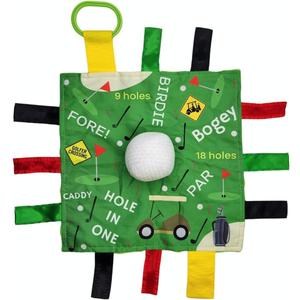Baby Jack & Co 10x10 Golf Ball Sports Lovey Sensory Plush Blanket - Tag Toys for Sensory Play - Travel Stroller Toy - Learn Shapes, Letters & Colors - Sports Gift Educational and Soother