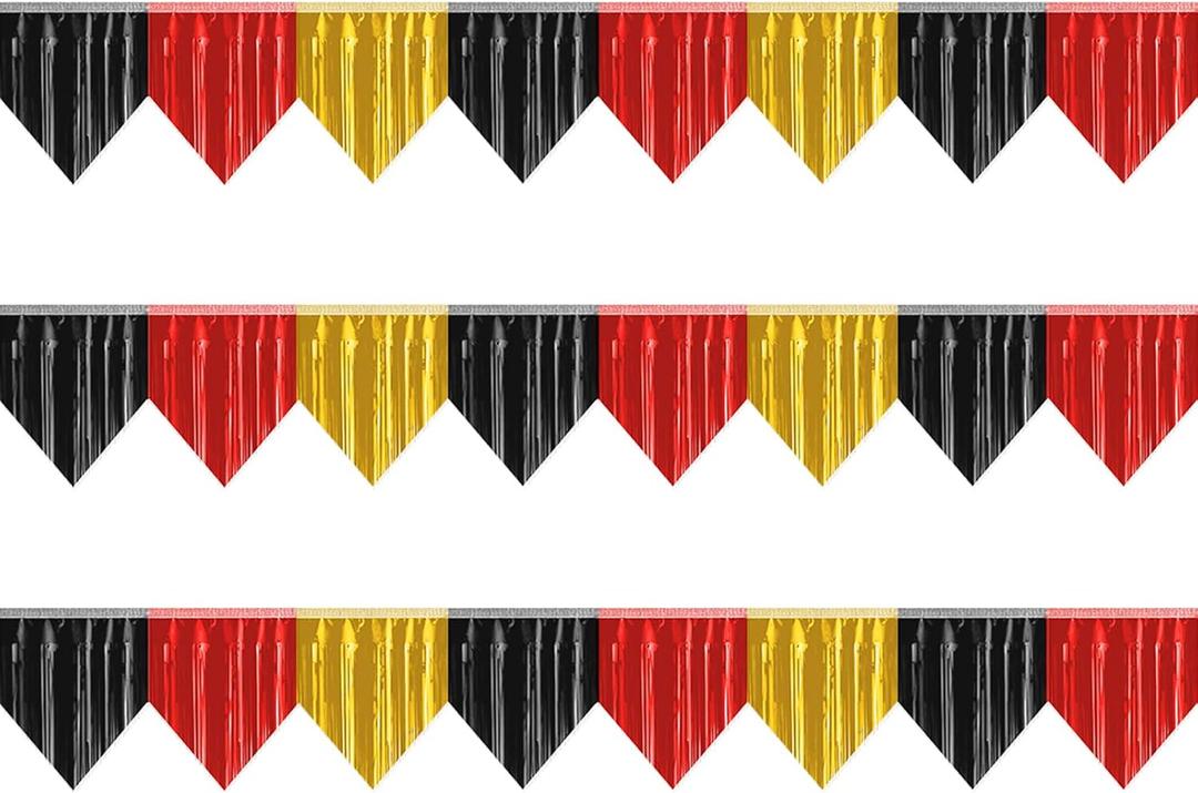 3P Banner Metallic Foil Fringe Wall Hanging Tinsel Fringe Banners backdrop for Parade Floats Garland Wedding Parties Graduation Movie Retirement Anniversary Casino Party Decorations(Black Red Gold)