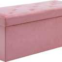 BRIAN & DANY 43 Inches Folding Storage Ottoman Bench, Velvet Ottoman with Storage for Living Room, Long Shoes Bench,Flannelette Footrest Benches Seat (Hot Pink)