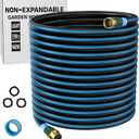 100 ft Non-expanding Garden Hose, 2025 Durable Water Hose, Leak-Proof Multi-Layer Outdoor Hose with Solid Brass Connectors Fittings for Lawn Car Watering Plants Cleaning, Black-Blue