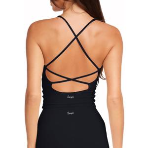 Danysu Sculpt Workout Tank Tops Women Longline Sports Bras Workout Tops for Women Light Support Strappy Padded Yoga Top V Neck Black, Medium