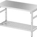 Commercial Foldable Heavy Duty Stainless Steel Table, 36 x 24 Inches Metal Prep & Work Desk with Adjustable UnderShelf and Feet for Kitchen Restaurant Home Garage Warehouse
