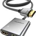 Warrky HDMI Splitter 4K, Display Mirror Same Screen Only (Not for Extended Mode), HDMI Splitter 1 in 2 Out [USB-C Powered, Metal Shell, 3.3 Ft Braided Cable], 1x2 for Dual Monitors, Grey-4K UHD