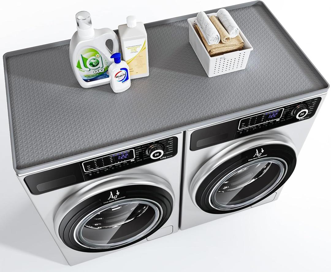 Washer Dryer Countertop, 51.2" x 25.6" Large Washer and Dryer Covers for The Top, Non-Slip Waterproof Silicone Dryer Top Protector Mat, Washer Dryer Topper for Laundry Room Kitchen HomeGray