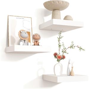 Square Floating Shelves for Wall 8"W x 8"D x 1.2"H, Small Engineered Wood Wall Shelves with Invisible Brackets for Living Room Bedroom Bathroom Office Kitchen Storage & Decor, White Finish, Set of 3