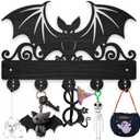 MAYJOYDIY Wood Bat Wall Key Hook Halloween Animal Theme Key Holder 11.8x7.9in Wall Art Decor Black Key Rack Organizer 5 Alloy Hooks for Gift, Hallway, Home Decor, Bag, Towel Hanging