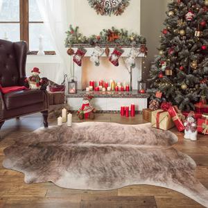 Cowhide Rug 4.7 x 5.2 Feet, Cow Hide Durable No-Slip Backing, Faux Cowhide Thickened Elastic, for Bedroom Living Room Home Office Western Decor (Brown)