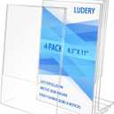 8.5x11 Inches Acrylic Sign Slant Back Holder, Plastic Display Stand,Brochure Holder, Table Top Sign Holder For Office, Home, Store, Restaurant (4pack)