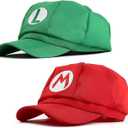 2 Pack Costume Hats Anime Halloween Copslay Mario Unisex Adult Cosplay Cap (Red and Green)