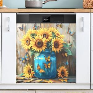 Sunflowers Butterfly Jar Dishwasher Magnetic Cover Strong Universal Panel Decal for Refrigerator Fridge Magnet 23 x 26 Inch Kitchen Decorative for Whiteboard Fridge Kitchen Office Home
