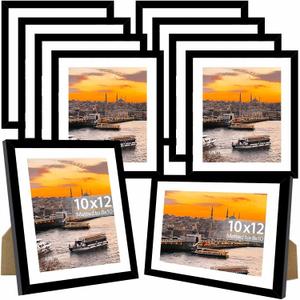 JCJMY 10 Packs 10x12 Picture Frames, Display 8x10 with Mat or 10x12 Without Mat, Gallery Wall Frame Set, 10 by 10 Frames Bulk Set of 12 Collage Wall Decor Photo Frames Set for Wall and Tabletop, Black