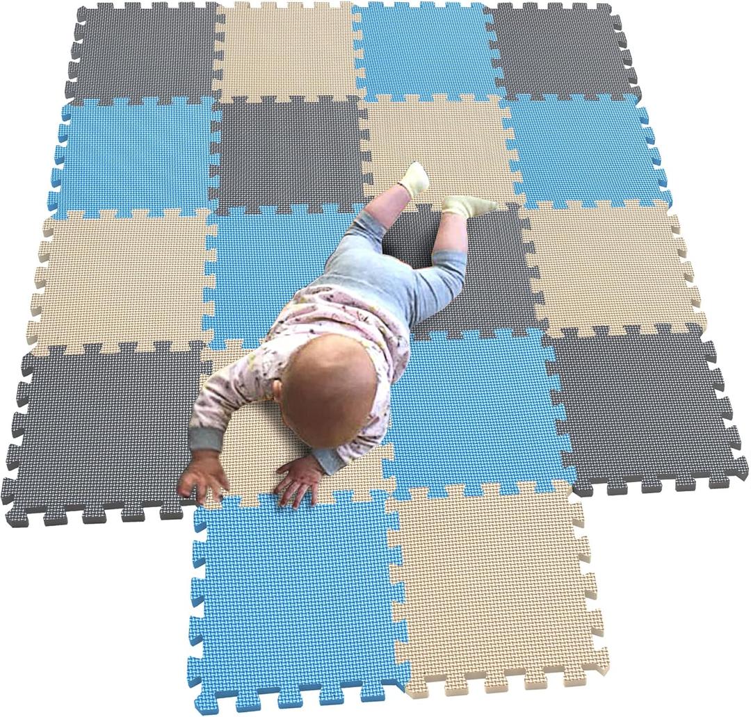 MQIAOHAM Children Puzzle Mat Play Mat Squares Play Mat Tiles Baby Mats For Floor Puzzle Mat Soft Play Mats Girl Playmat Carpet Interlocking Foam Floor Mats For Baby Blue Beige Grey 107110112 (871721cm)