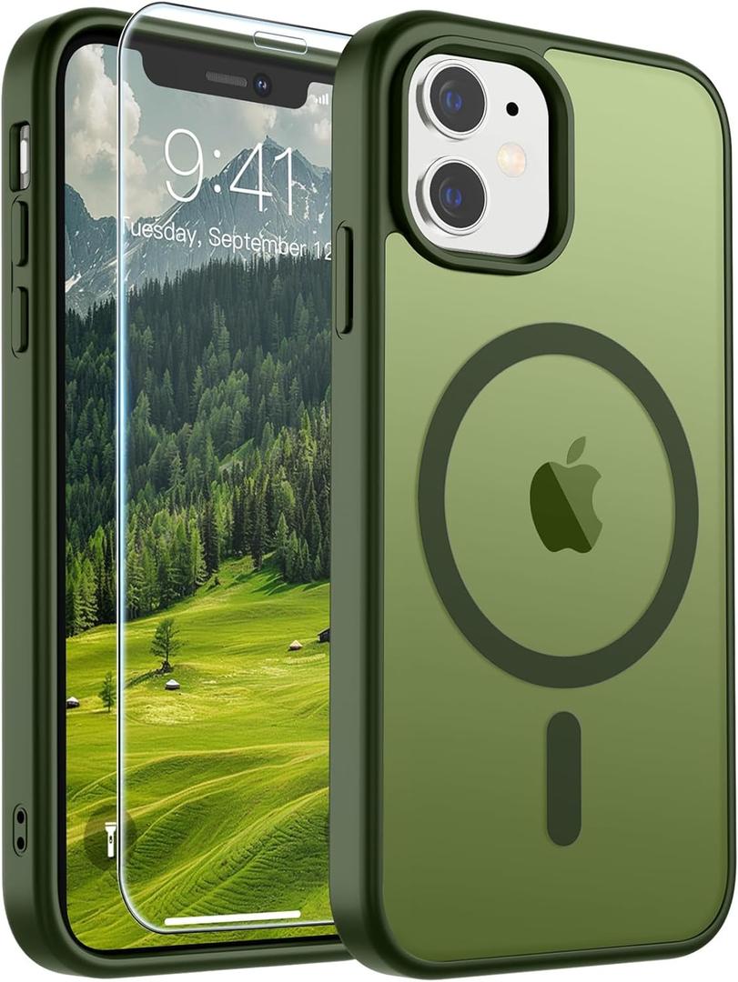 SUPFINE Magnetic for iPhone 11 Case(Compatible with MagSafe)(Military Grade Drop Protection) Slim Translucent Matte Shockproof with Anti-Fingerprint Phone Case,Cangling Green