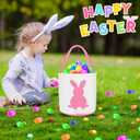 2 Pack Easter Eggs Baskets for Kids,Canvas Personalized Easter Bunny Baskets Bucket Tote Gifts Bags with Rabbit Tail for Girls Boys Easter Eggs Hunt Easter Party Favors Decorations Toy (Blue+pink Classic)