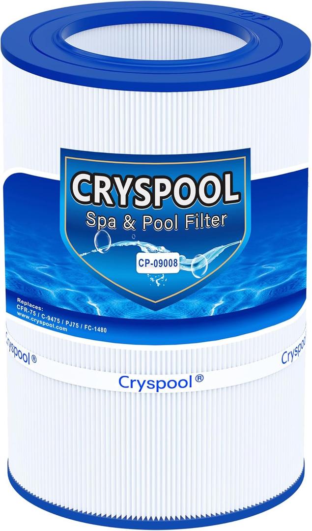 Cryspool 09008 Filter Compatible with CFR-75, C-9475, 42-3509-00-R, PJ75, PJ75-4, FC-1480, 75 Sq. Ft Spa Filter Cartridge, 1 Pack