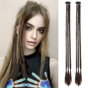 REECHO Clip in Hair Extensions - 6 PCS Baby Braids, 3 Braids per Clip, 6 Total, 22" Long Natural Soft Synthetic Hairpieces for Women & Girls (Dark Brown)