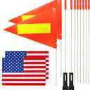 2 Pcs Bike Safety Flag with Pole, 6-Feet Adjustable Height Heavy Duty Fiberglass Pole Polyester Tear-Resistant Waterproof Safety Flags (Reflective Strip And American Flag)