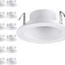 TORCHSTAR 12-Pack 4 Inch Classic White Recessed Light Trim, Metal Can Light Trim, Step Baffle with Ring, Fit Halo/Juno Remodel Recessed Housing, 4 Inch Trim for PAR16, PAR20, BR20, White