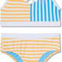 Speedo Girl's Swimsuit Two Piece Bikini Set (7, Mariner Stripe Mandarin)