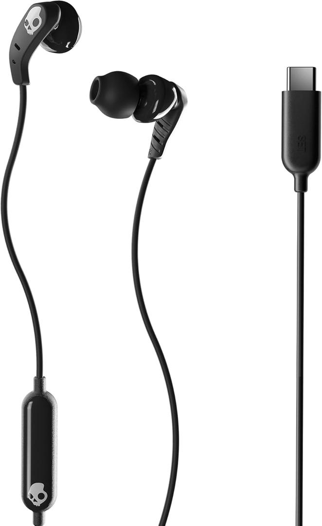 Skullcandy Set USB-C Wired Earbuds with Noise Isolating Fit, in-Line Microphone Call and Track Control for iPhone Android, Ear Gel Sizes Included for Custom Fit - True Black