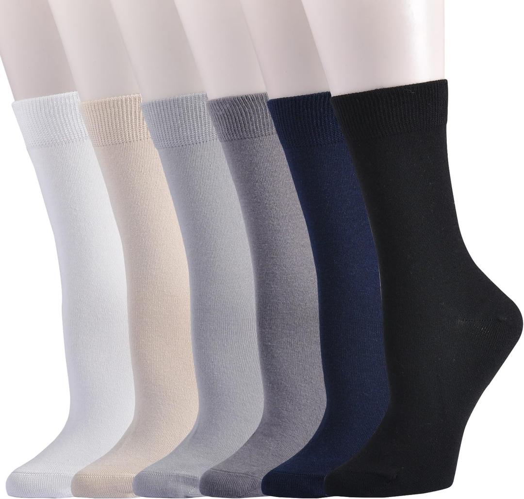 EPEIUS Women's Crew Socks - Soft Thin Seamless Viscose Dress Calf Socks for Business,Trouser Sox 3/6 Pairs (Size 9-11, Mixed Color 1_6 Pack)