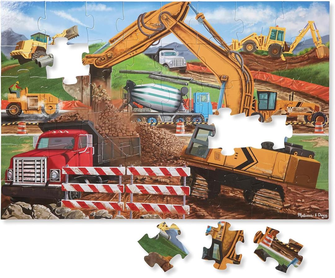 Melissa & Doug Building Site Floor Puzzle, 48 pc Jumbo Jigsaw Puzzle, Educational Screen Free Activity for Toddler, Preschoolers and Kids Ages 3+ (2 x 3 Feet) - FSC Certified, Building Site