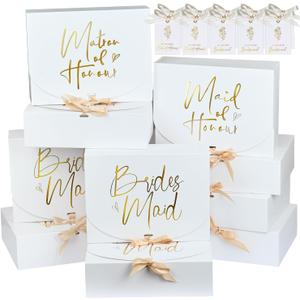 WLUSEAXI 10 Pack Bridesmaid Proposal Box Set with Bridesmaid Card, Maid of Honor Proposal Box Matron of Honor Bridesmaid Gift Boxes for Bridesmaid Proposal Gifts (White)