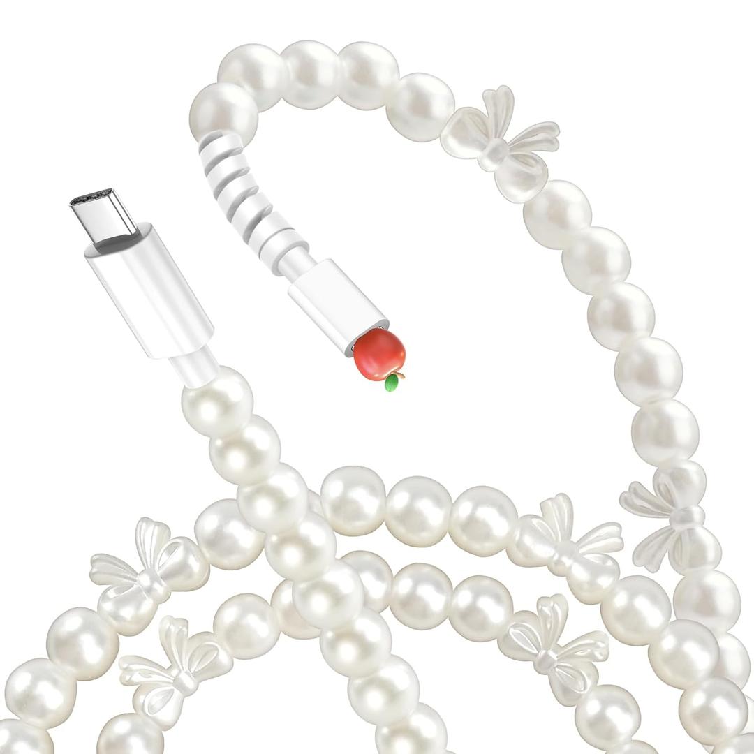 USB C for iPhone Charger Cord [MFi Certified] 60W Beaded Type C Charger Fast Charging Cable for iPhone 14 13 12 11 Plus Pro Max Cute Bowknots Pearl Phone Charging Cord USB C iPhone Cable 3.3FT