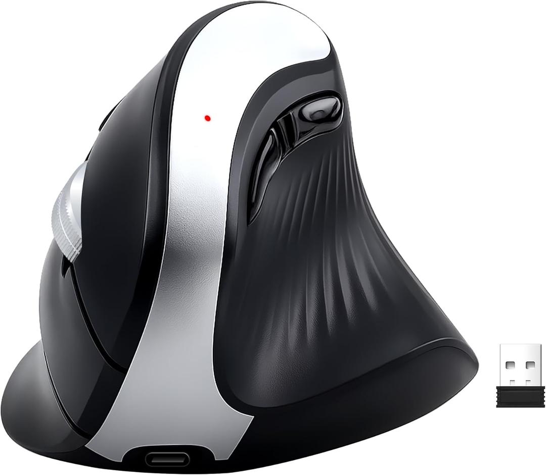 Wireless Ergonomic Vertical Mouse, Rechargeable Tri-Mode (Dual Bluetooth + 2.4G USB) Optical Mouse with Adjustable RGB Lighting, Multi-Device Control for Laptop, PC, Mac, iPad, Desktop (Dark Black)