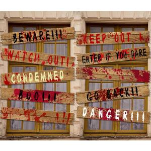 10pcs 39"x4.7" Halloween Haunted Window Boards, Beware Signs Window Warning Signs,Waterproof Outdoor Scary Sign for Halloween Party Decoration (10pcs window boards)