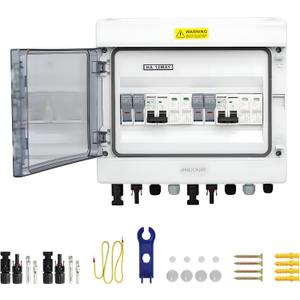 2 in 2 Out Solar Combiner Box,PV Combiner Box with 20A PV Fuse,DC 20A Circuit Breaker and Surge Protector,IP65 Solar Disconnect Switch Box for Indoor Outdoor Solar Panel System (2 in 2 Out 20A 500V)