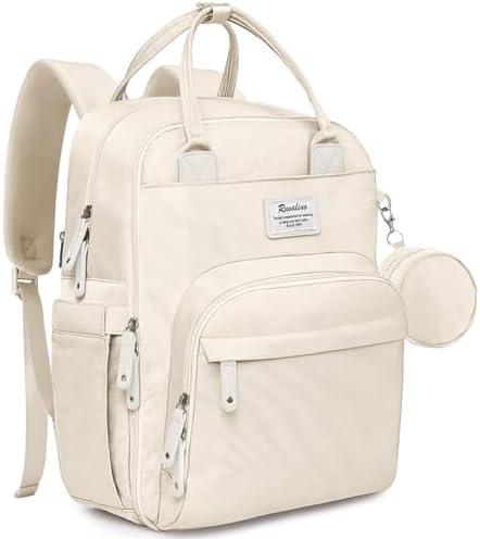 RUVALINO Diaper Bag Backpack-Multifunction Baby Travel Bag with Changing pad, Insulated Bottle Holders & Pacifier Case, Large Capacity, Waterproof, Beige