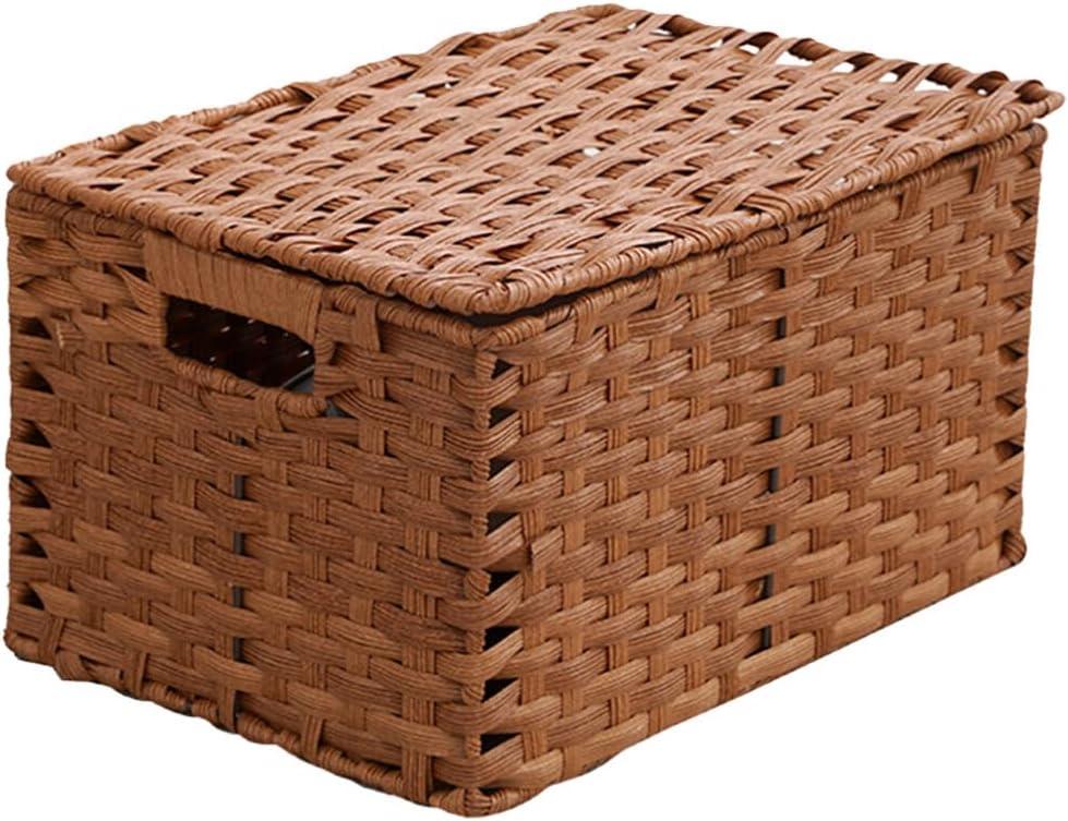 Cabilock Hollow Handle Woven Storage Basket with Lid Capacity Imitation Rattan Organizer for Home Office Kitchen Bathroom Bedroom Design for Daily Use