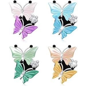 Frienda 4-Piece Car Butterfly Diffuser Vent Clip Decoration - Pink, Lake Blue, Green, Yellow - Rhinestone Butterfly Car Air Vent Decor
