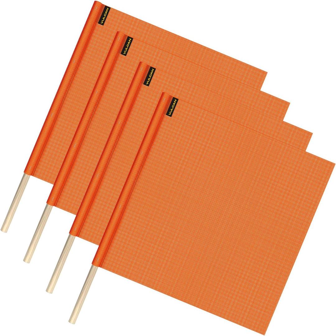 VULCAN Safety Flag with Dowel - Bright Orange - Vinyl Coated Nylon Mesh Construction - 18 Inch x 18 Inch - 4 Pack