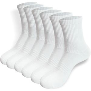 Seamless Crew Socks above Ankle, Cotton Dress Socks for Women, Women's Thin Crew Socks (6 Pairs) (White)
