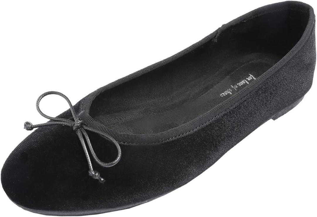 FEVERSOLE Women's Ultra Soft Colorful Memory Foam Cushioned Faux Suede Home Ballet Flats (37.5 EU, Black Velvet)