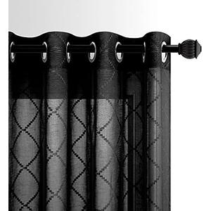 KOUFALL Black Curtains 63 Inch Length for Bedroom 2 Panels Set Sheer Grommet Window Geometric Lace Curtains Aesthetic Diamond Room Decor for Teen Girls Living Area, Size: 52"W x 63"L 