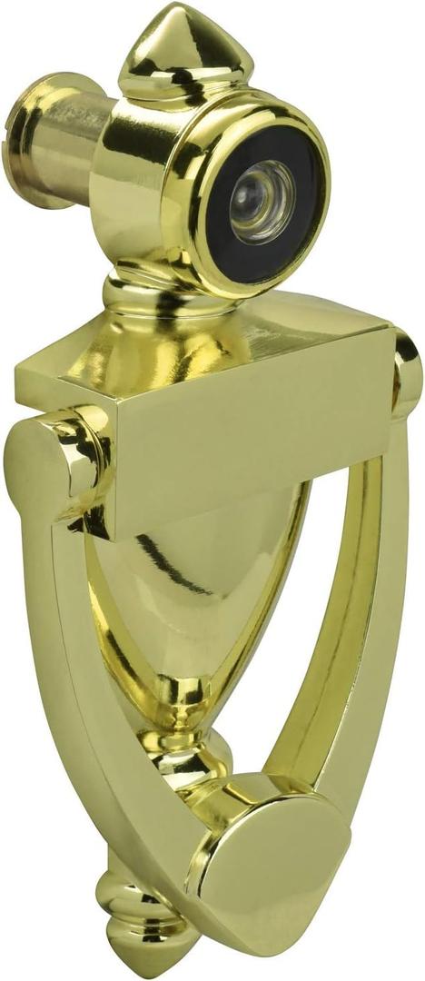Nuk3y Door Knocker & Viewer, 9/16 in. Bore, 220-Degree View Angle (5-1/2" Height, Polished Brass)