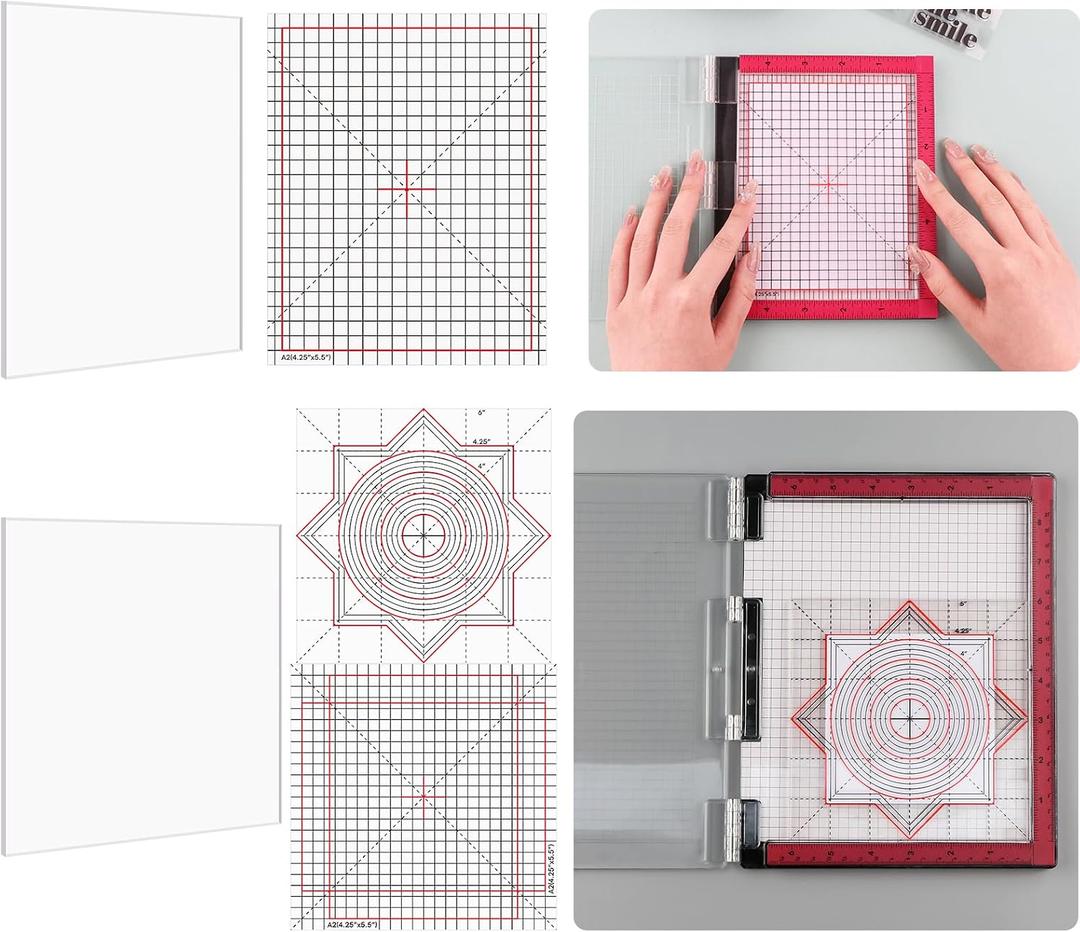 Briartw 2 Size/Set Photopolymer Grip Mat with Printed Guides | Fit in Stamp Positioning Tool | Multi-Use Non-Slip Sticky Mats for Stenciling, Ink Blending & More! (4.75x6", 6x6"Sizes)
