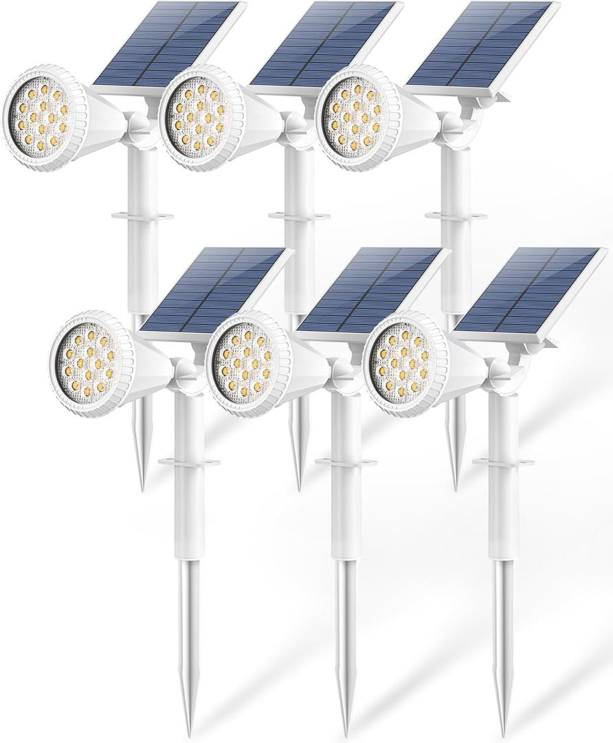 Solar Lights Outdoor Waterproof IP65 180 Adjustable Landscape Spot Lights for Yard 4 Lighting Modes Solar Powered Spotlights for Pathway Garden Outside Wall Pool Porch (6 Pack, Cool White)